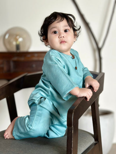 QAID Baby’s Teluk Belanga Baju Melayu Set in Turquoise