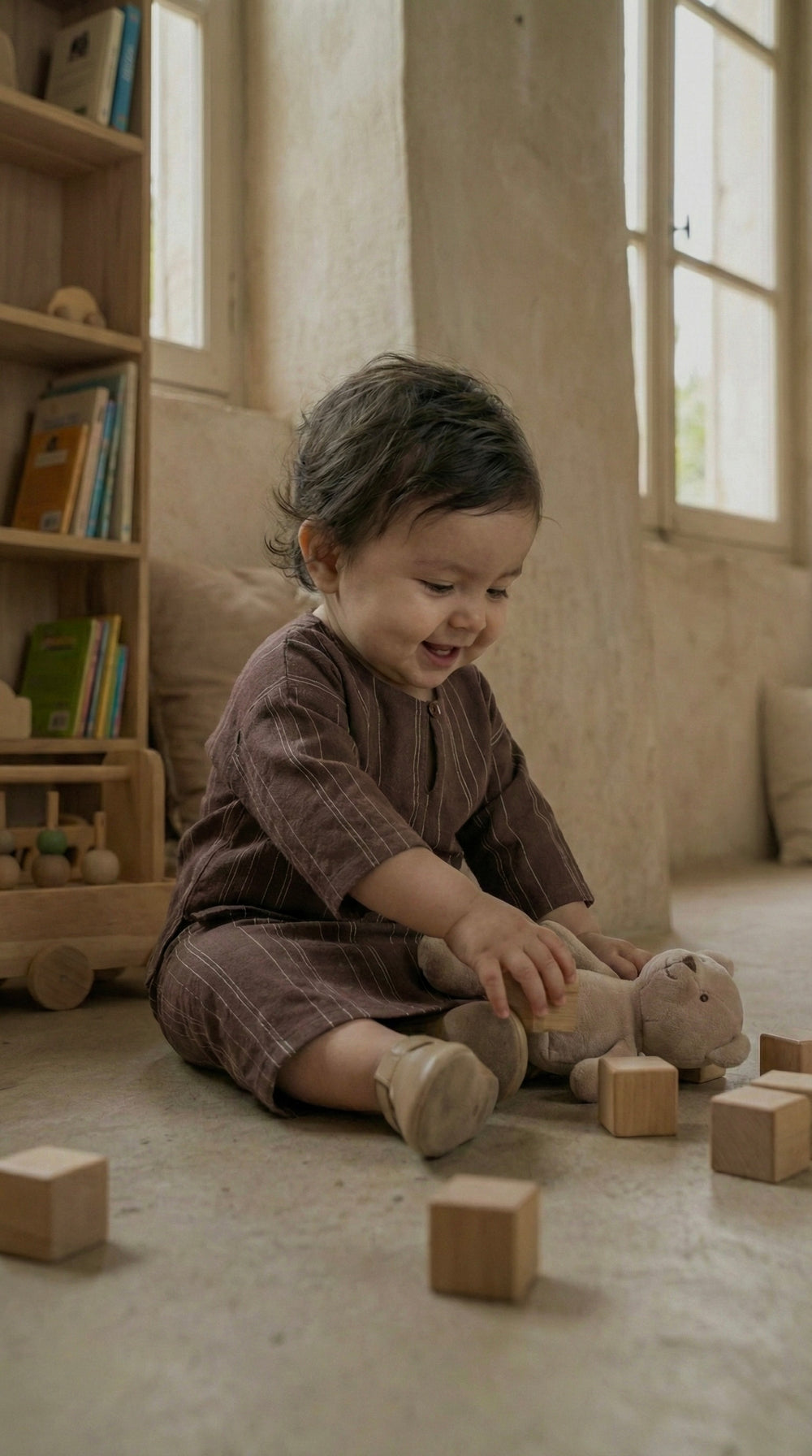 KESUMA Baby's Kurung Kedah Set in Brown Stripes