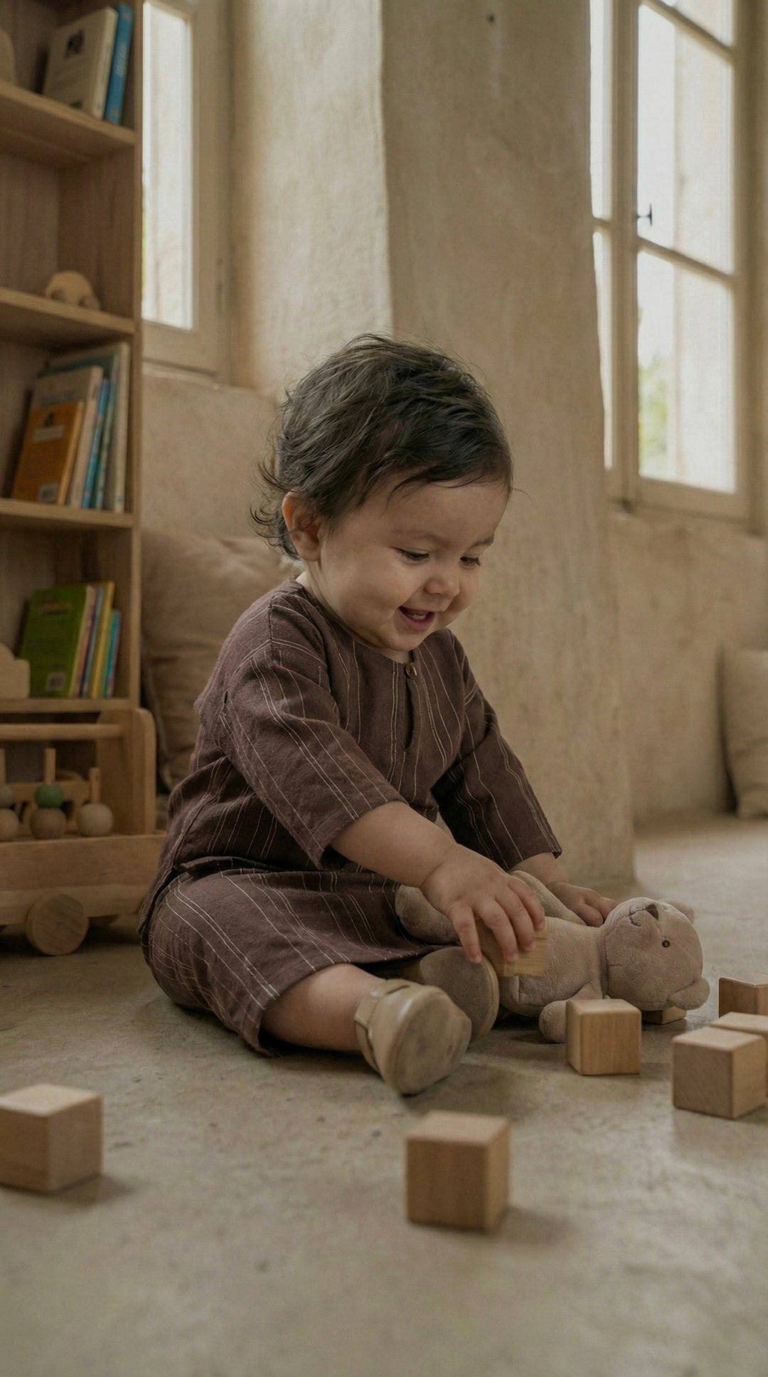 KESUMA Baby's Kurung Kedah Set in Brown Stripes