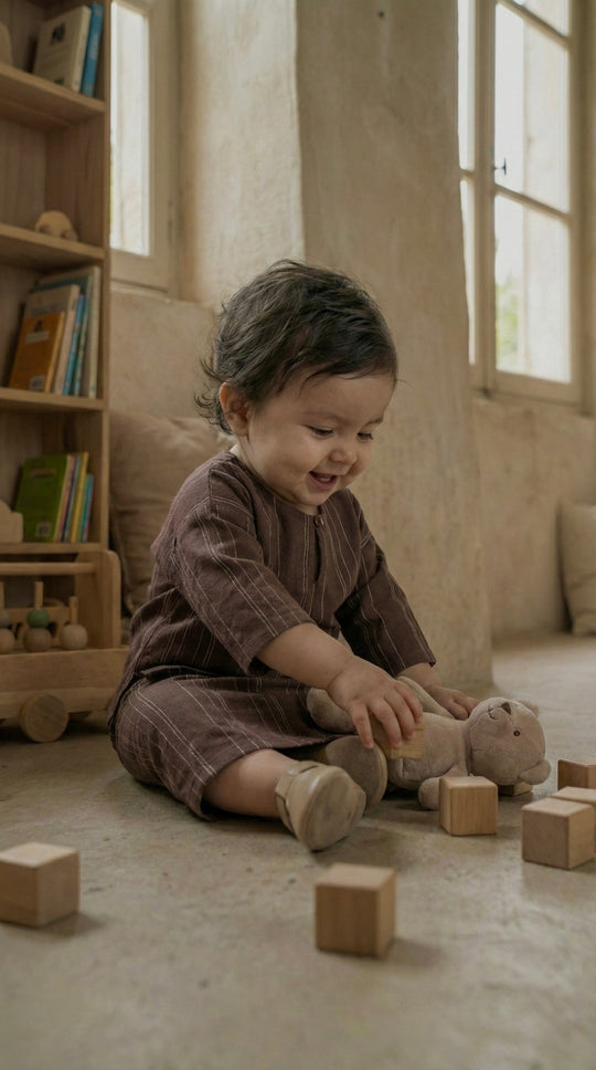 KESUMA Baby's Kurung Kedah Set in Brown Stripes