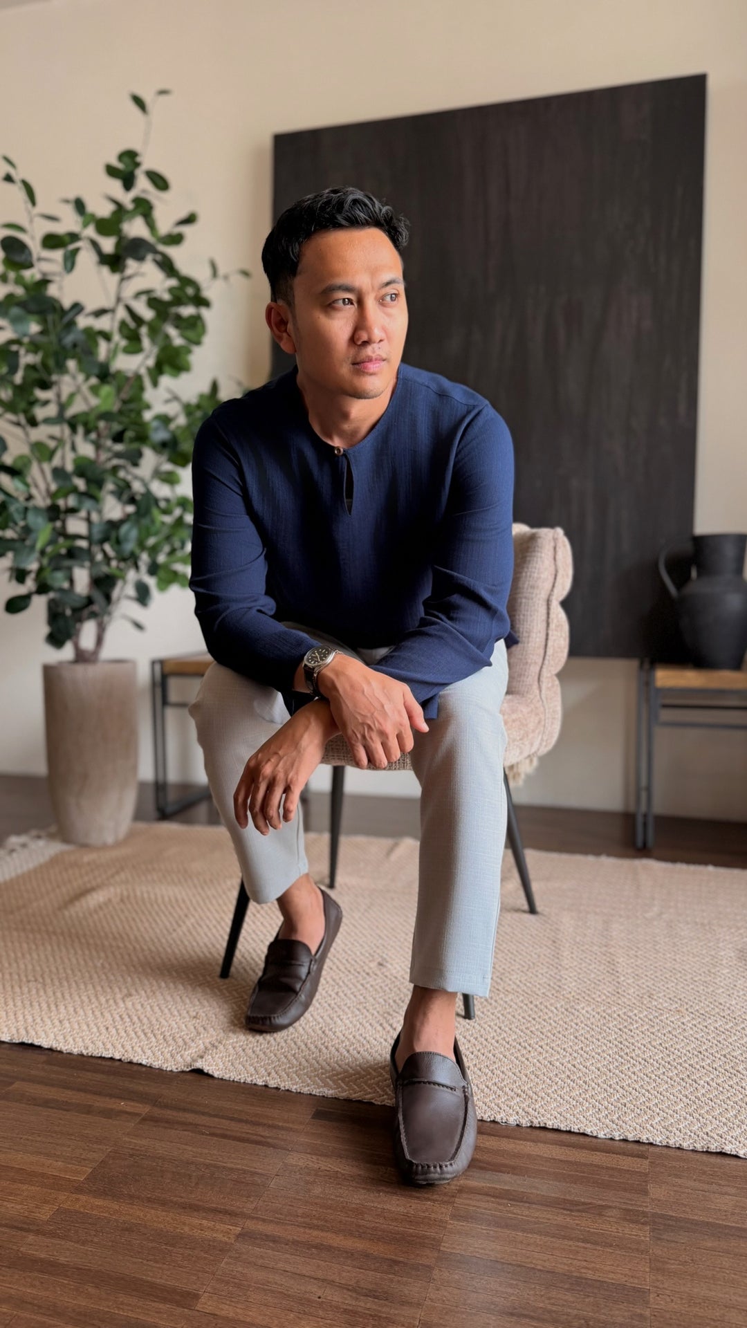 TUALANG Teluk Belanga Kurta in Midnight Blue