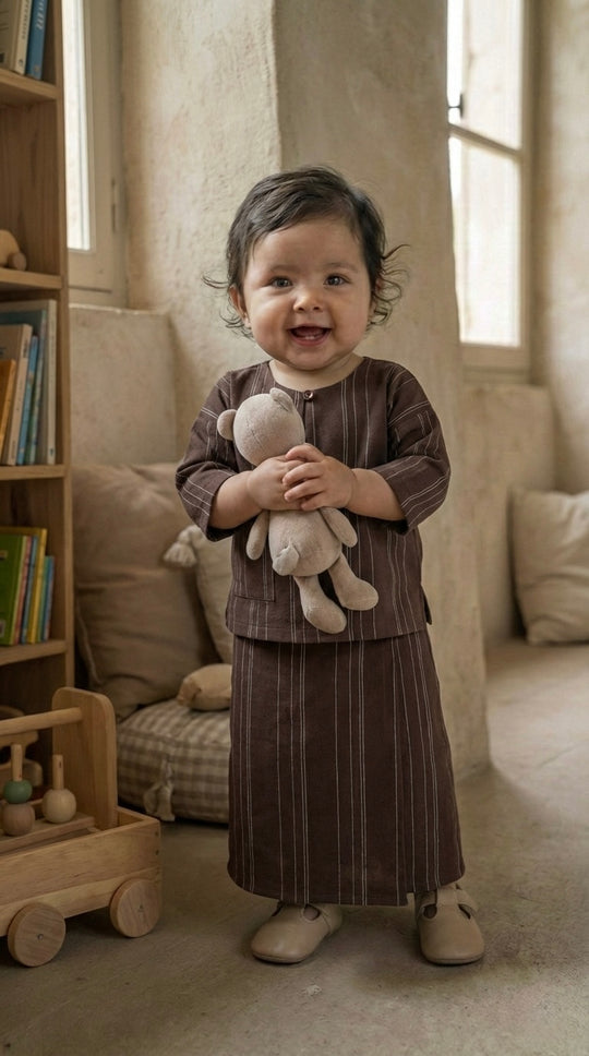 KESUMA Baby's Kurung Kedah Set in Brown Stripes