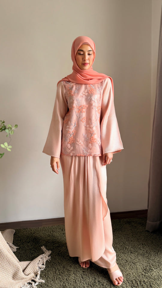 KEMBOJA Modern Kurung Set in Blush Peach
