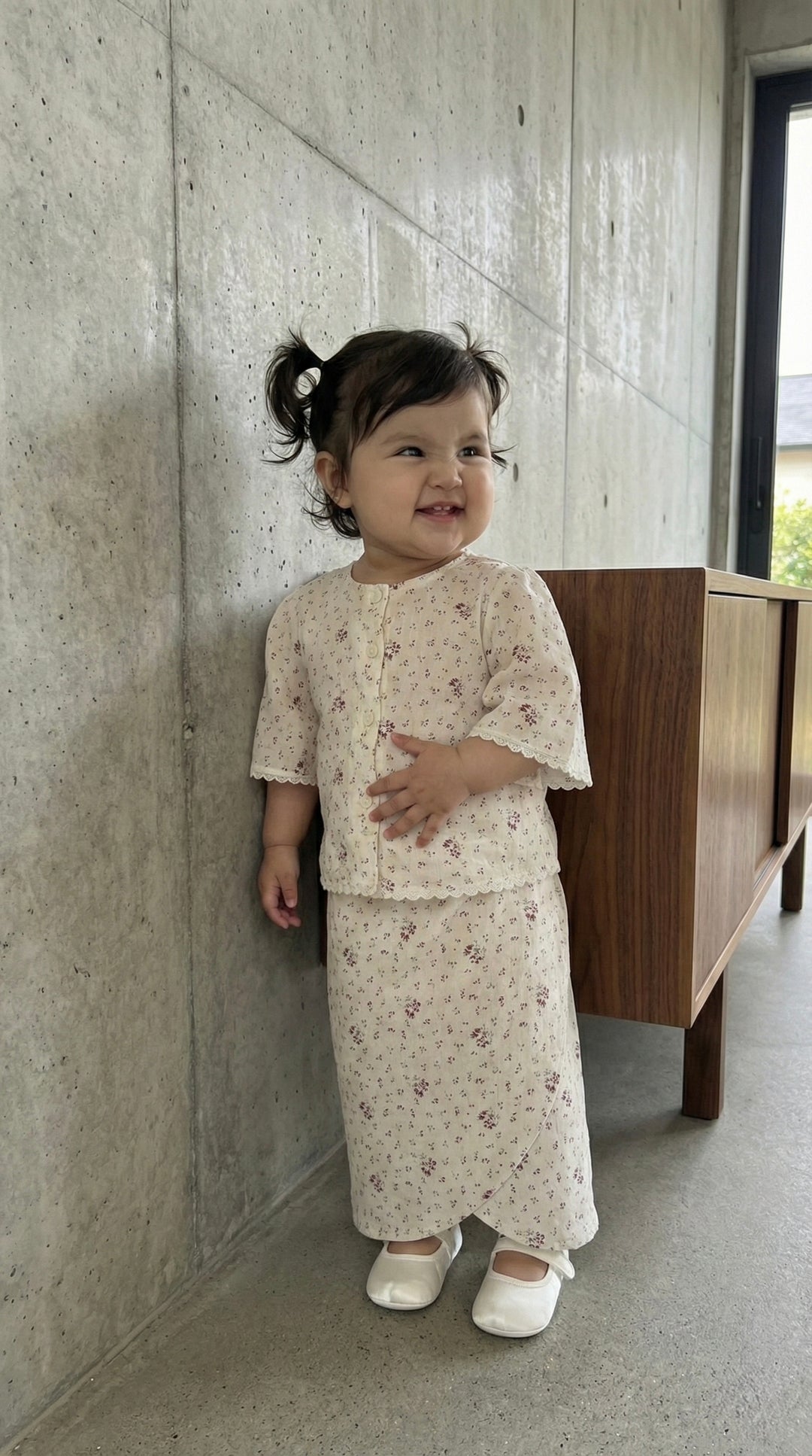 MELUR Baby’s Kebaya Set in Merlot Ditsy