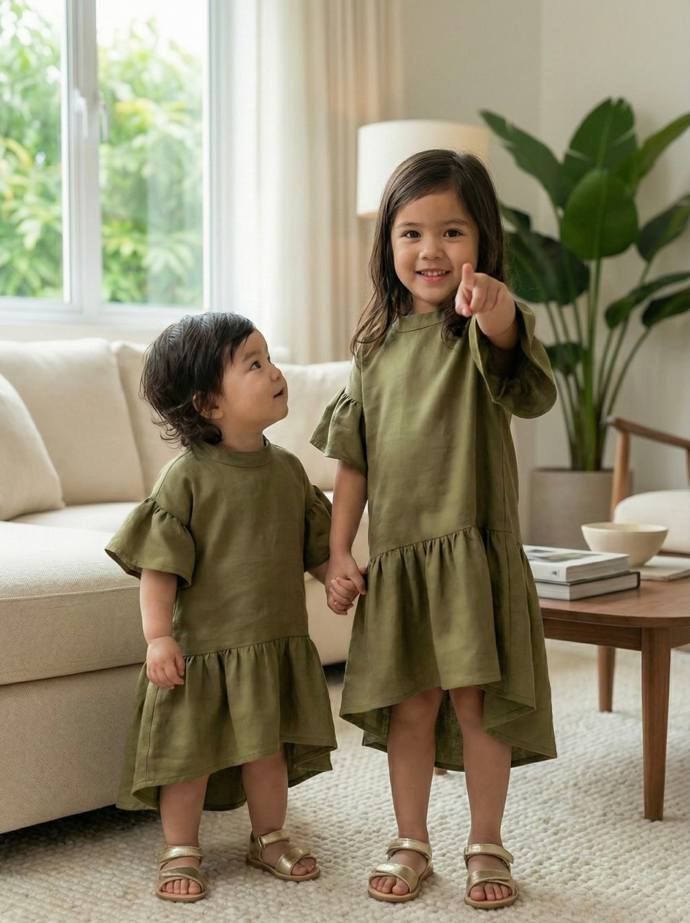 ANGELINA Flounce Dress in Mudgreen