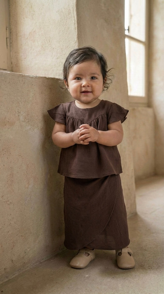 KEKWA Baby's Mini Kurung Set in Chocolate Gingham