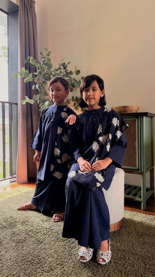 DELIMA Riau Kurung Set in Navy Blue