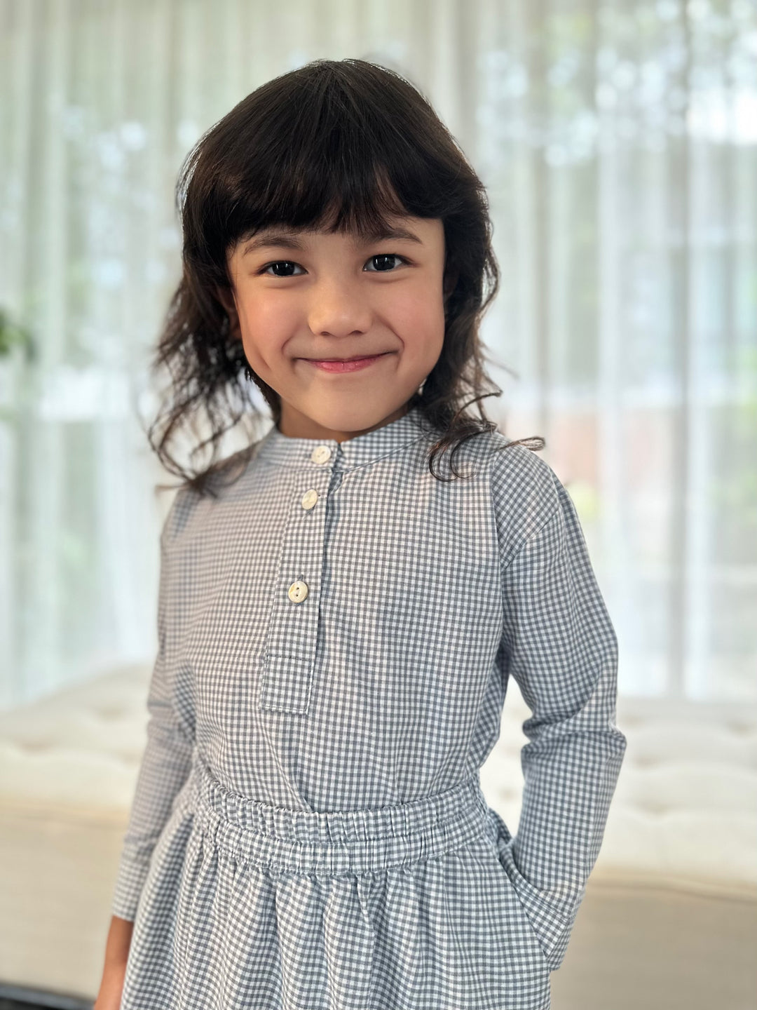 CLAIRE Blouse & Skirt Set in Blue Gingham