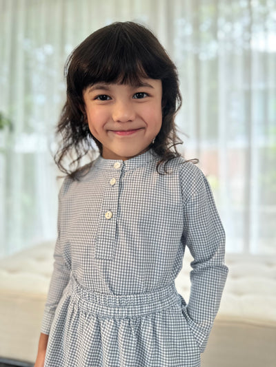 CLAIRE Blouse & Skirt Set in Blue Gingham