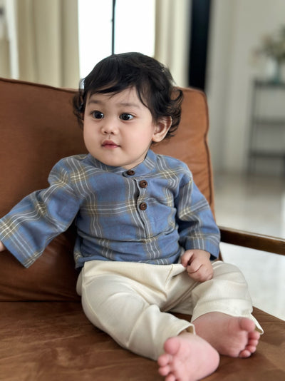 OLIVER Henley Shirt in Blue Tartan