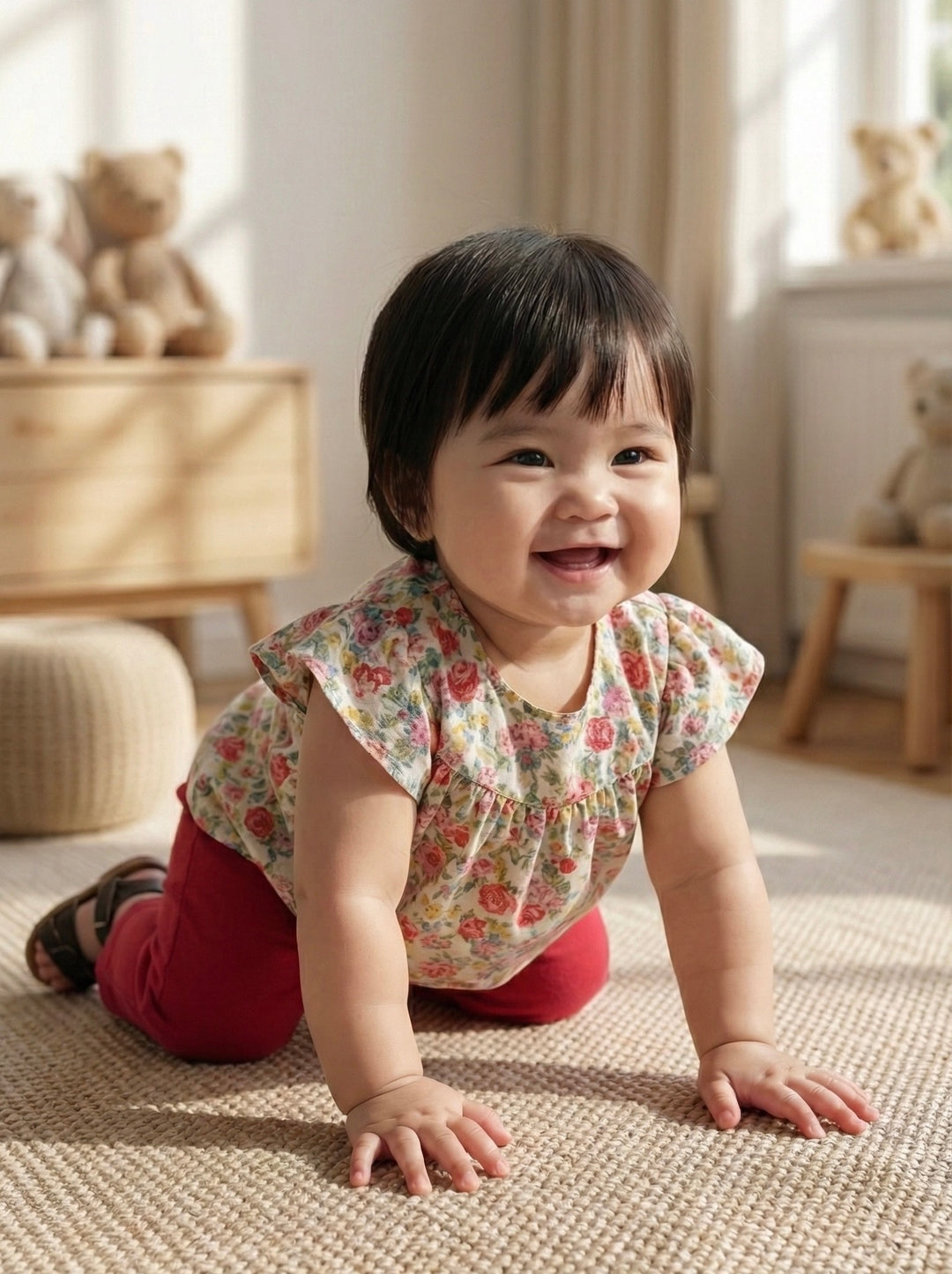 KEKWA Baby's Blouse & Pants Set in Red Rose