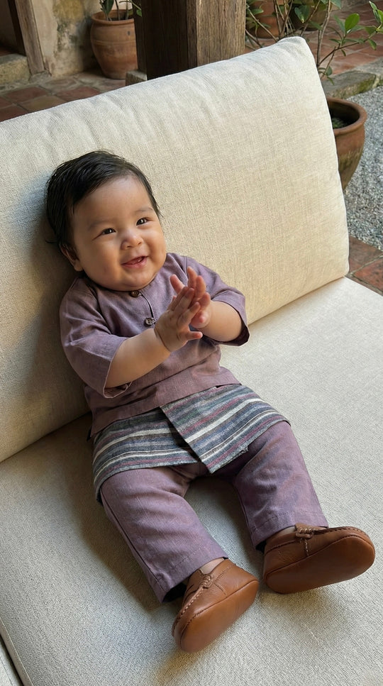 QAID Baby’s Teluk Belanga Baju Melayu Set in Desert Blush