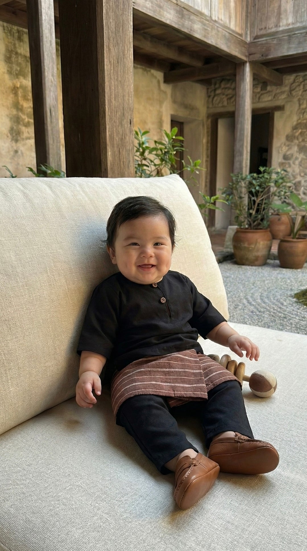 QAID Baby’s Teluk Belanga Baju Melayu Set in Charcoal