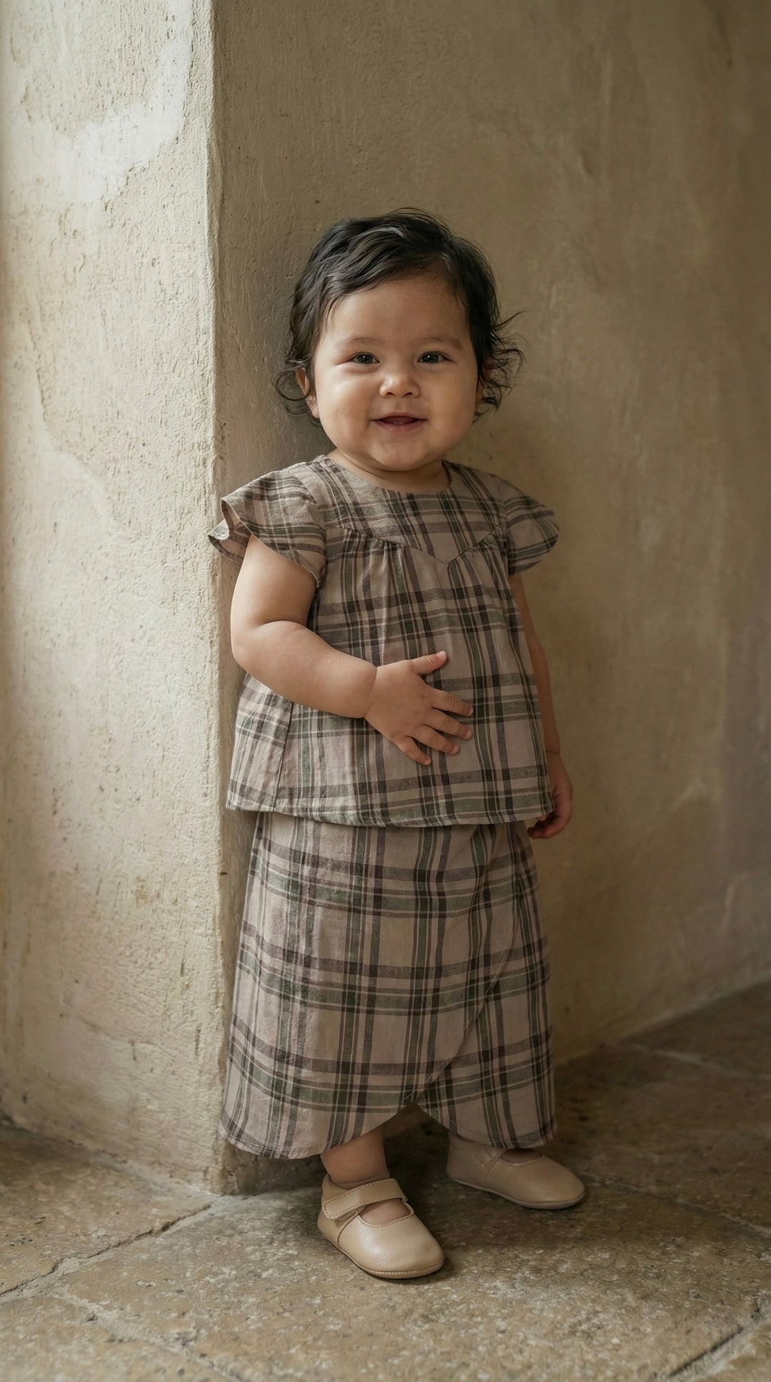 KEKWA Baby's Mini Kurung Set in Olive Plaid