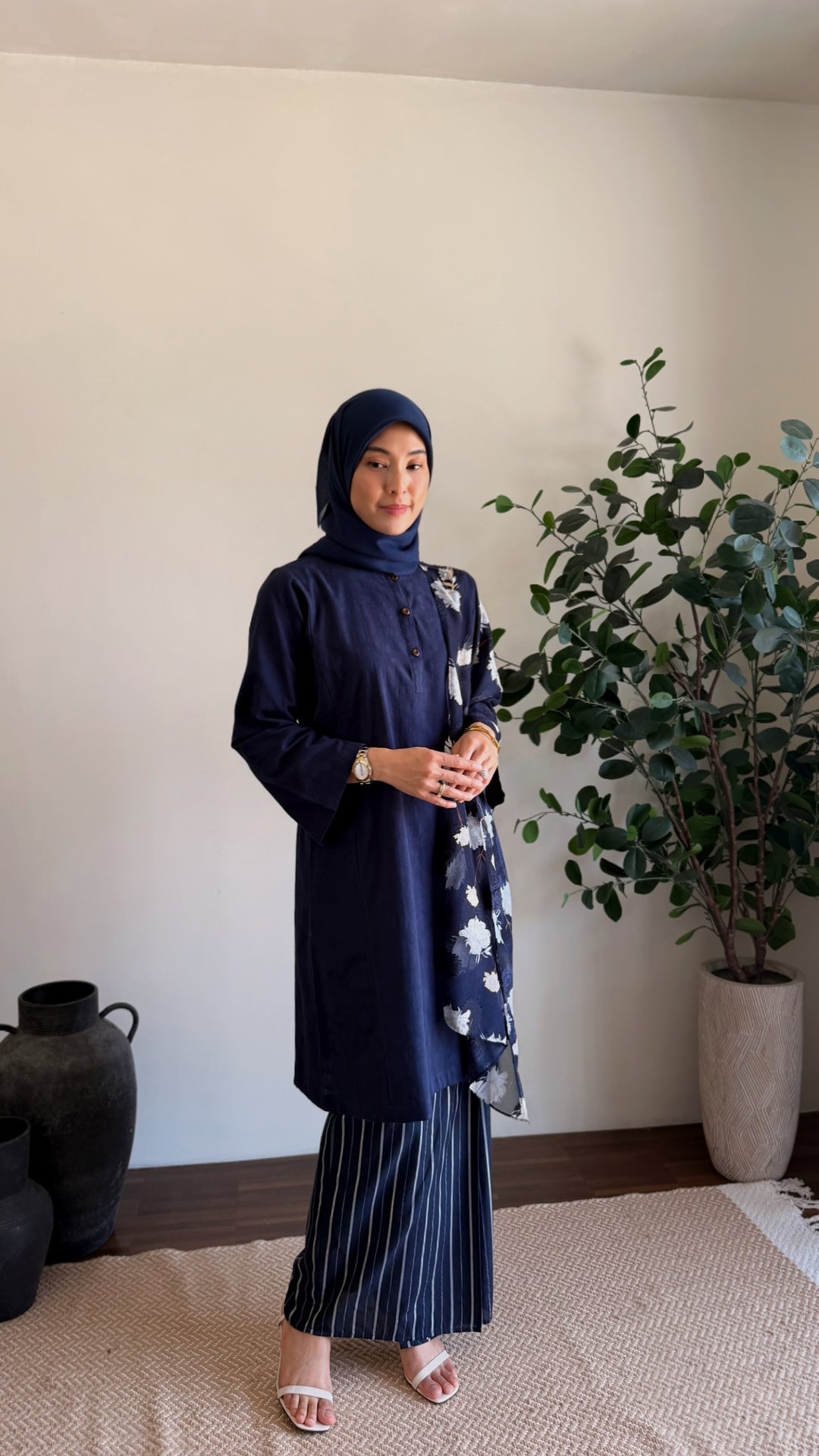 DAYANG Riau Kurung Set in Navy Blue