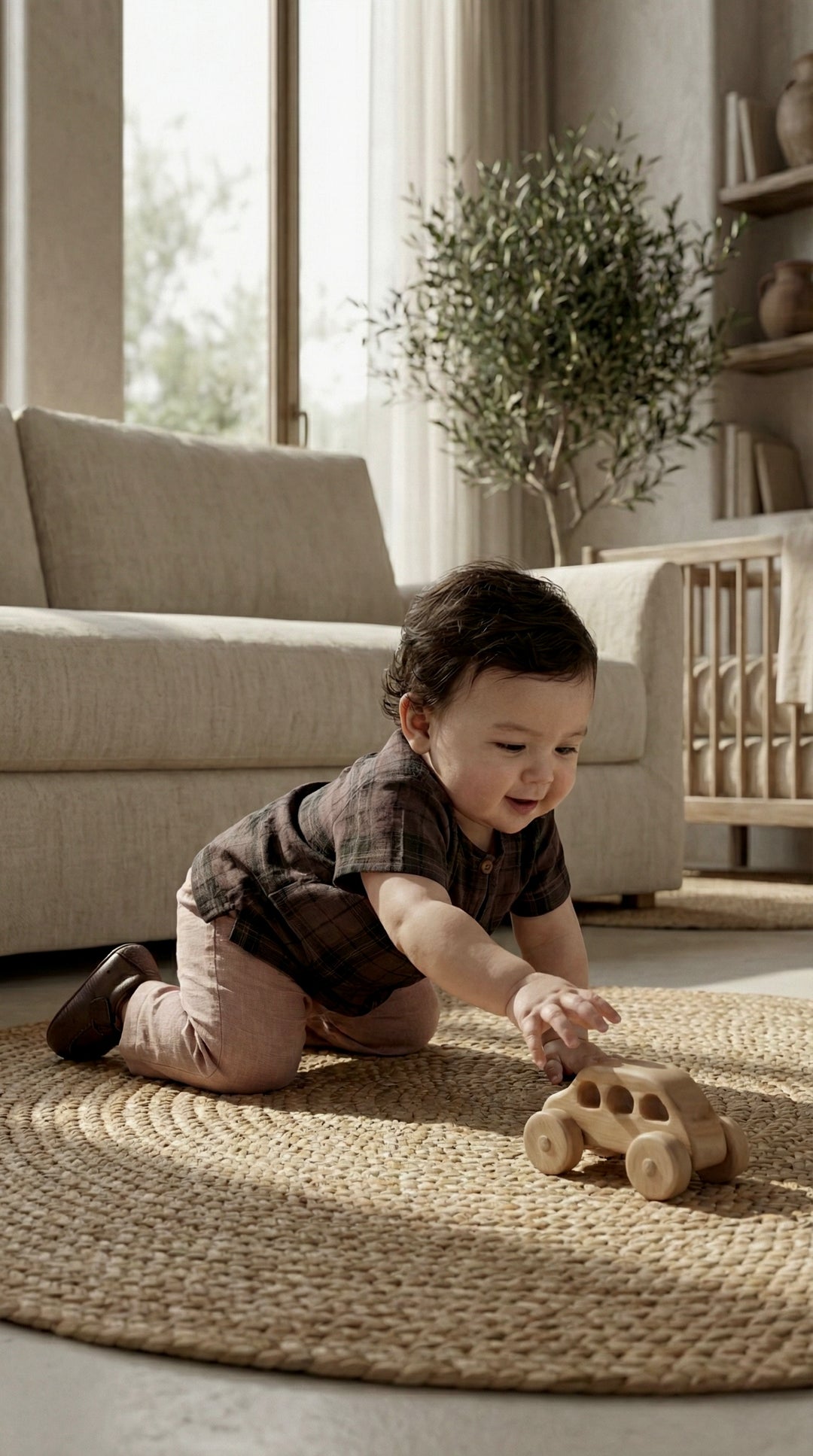 MUDA Baby's Teluk Belanga Kurta in Espresso Plaid