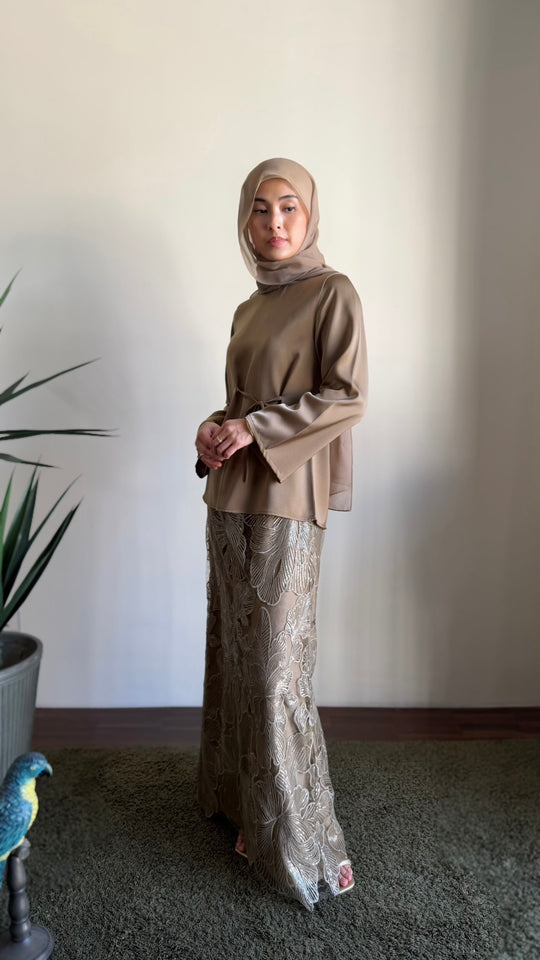 MONA Blouse & Skirt Set in Gilded Taupe