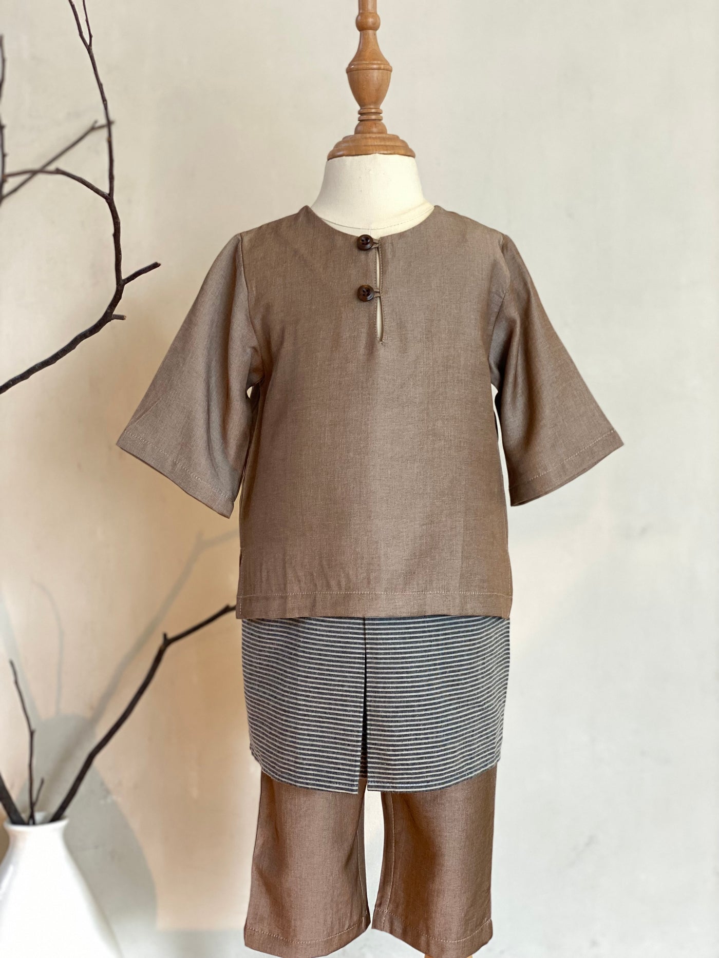 QAID Baby’s Teluk Belanga Baju Melayu Set in Taupe