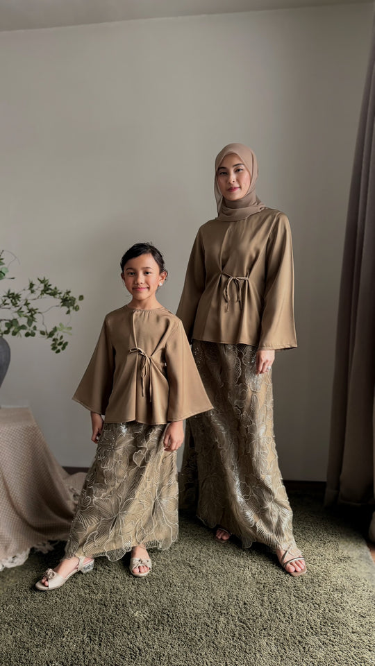 ELENA Blouse & Skirt Set in Gilded Taupe