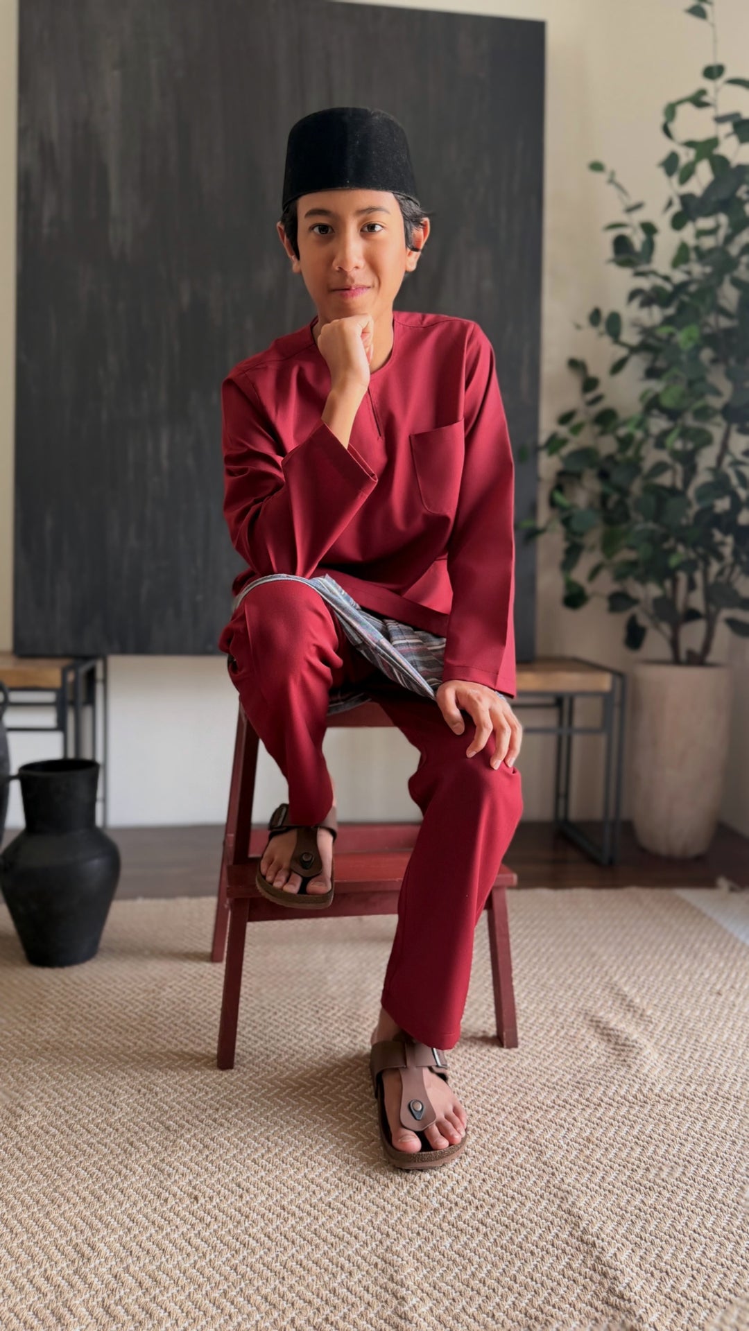 JEBAT Baju Melayu Teluk Belanga in Maroon