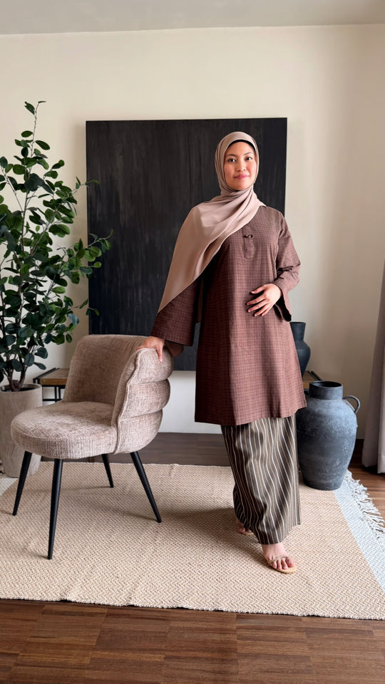 DAYANG Riau Kurung Set in Brown Gingham