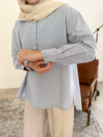 ALMA Asymmetric Blouse in Blue Gingham (Top Only)