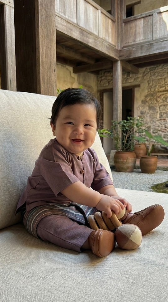 QAID Baby’s Teluk Belanga Baju Melayu Set in Desert Blush