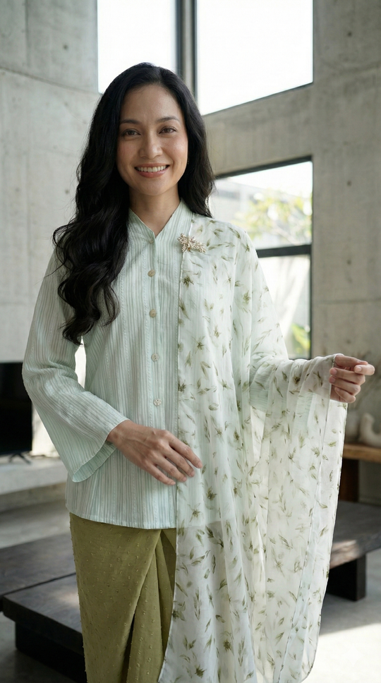 CEMARA Short Kebaya Set in Dewlight Green