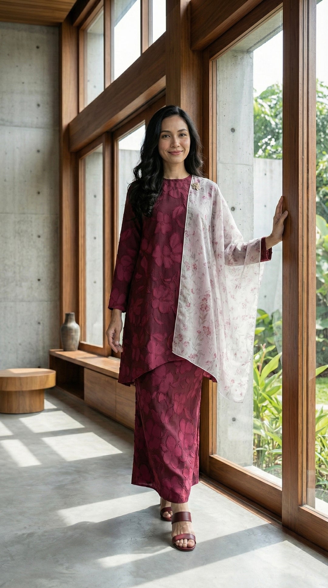 EMBUN Long Kurung Set in Maroon