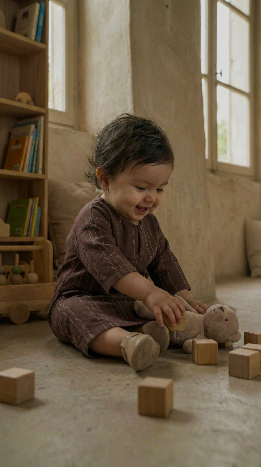 KESUMA Baby's Kurung Kedah Set in Brown Stripes