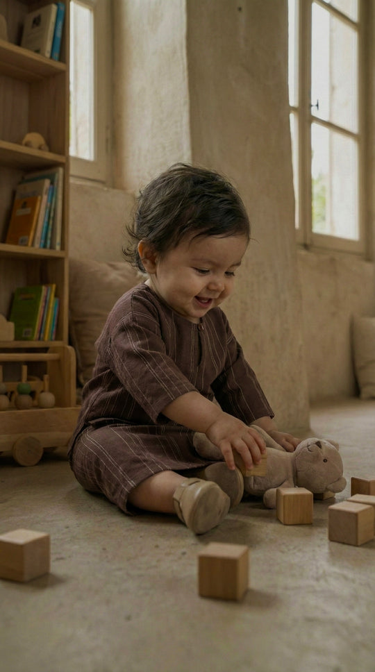 KESUMA Baby's Kurung Kedah Set in Brown Stripes