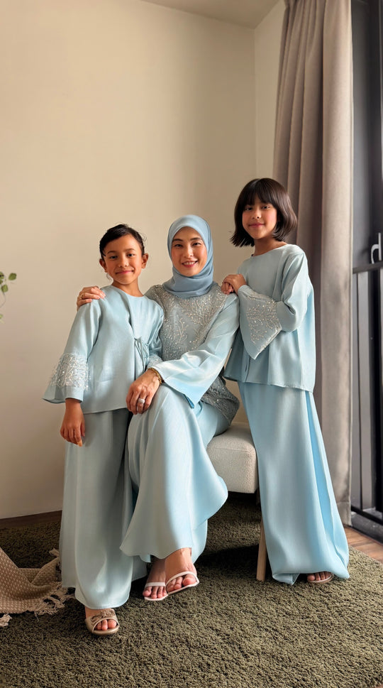 KEMBOJA Modern Kurung Set in Gilded Ice Blue
