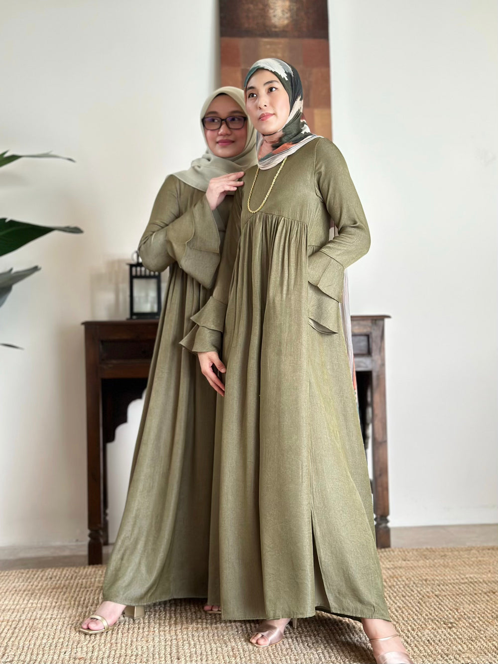 SERENA Flounce Maxi Dress in Mudgreen