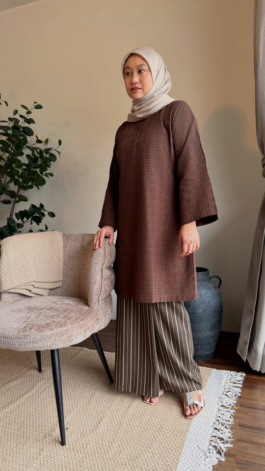 DAYANG Riau Kurung Set in Brown Gingham