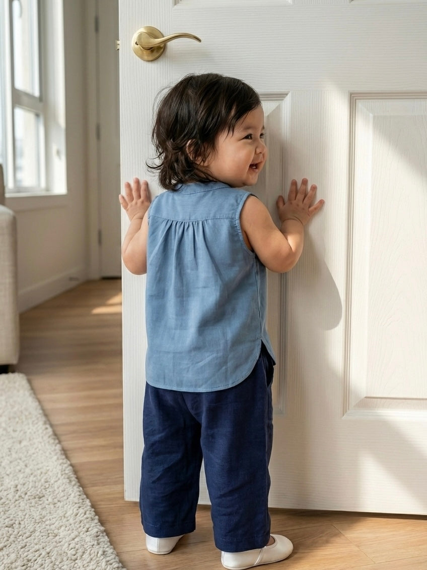 ELLIE Baby’s Sleeveless Blouse in Dusty Blue (Top Only)