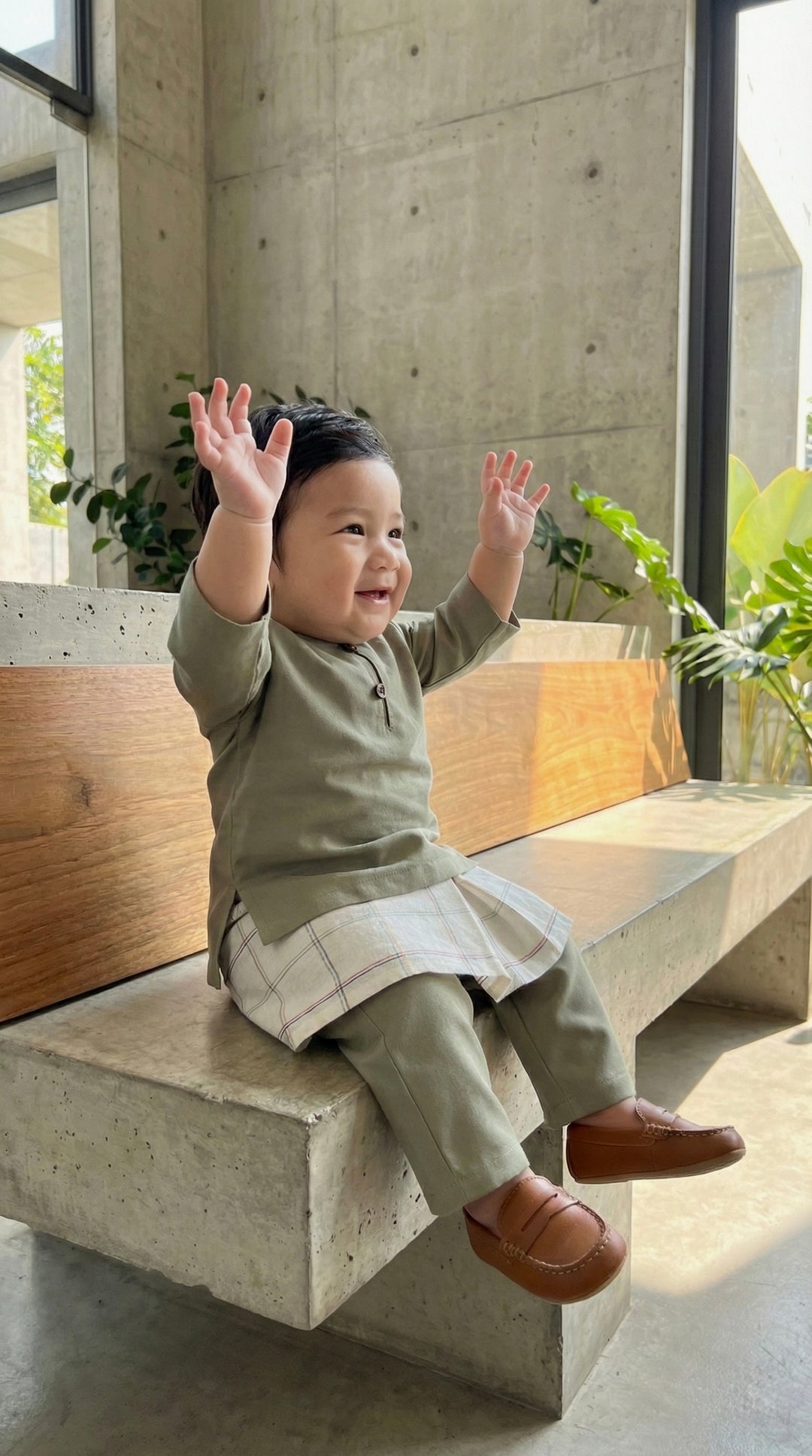 QAID Baby’s Teluk Belanga Baju Melayu Set in Sage