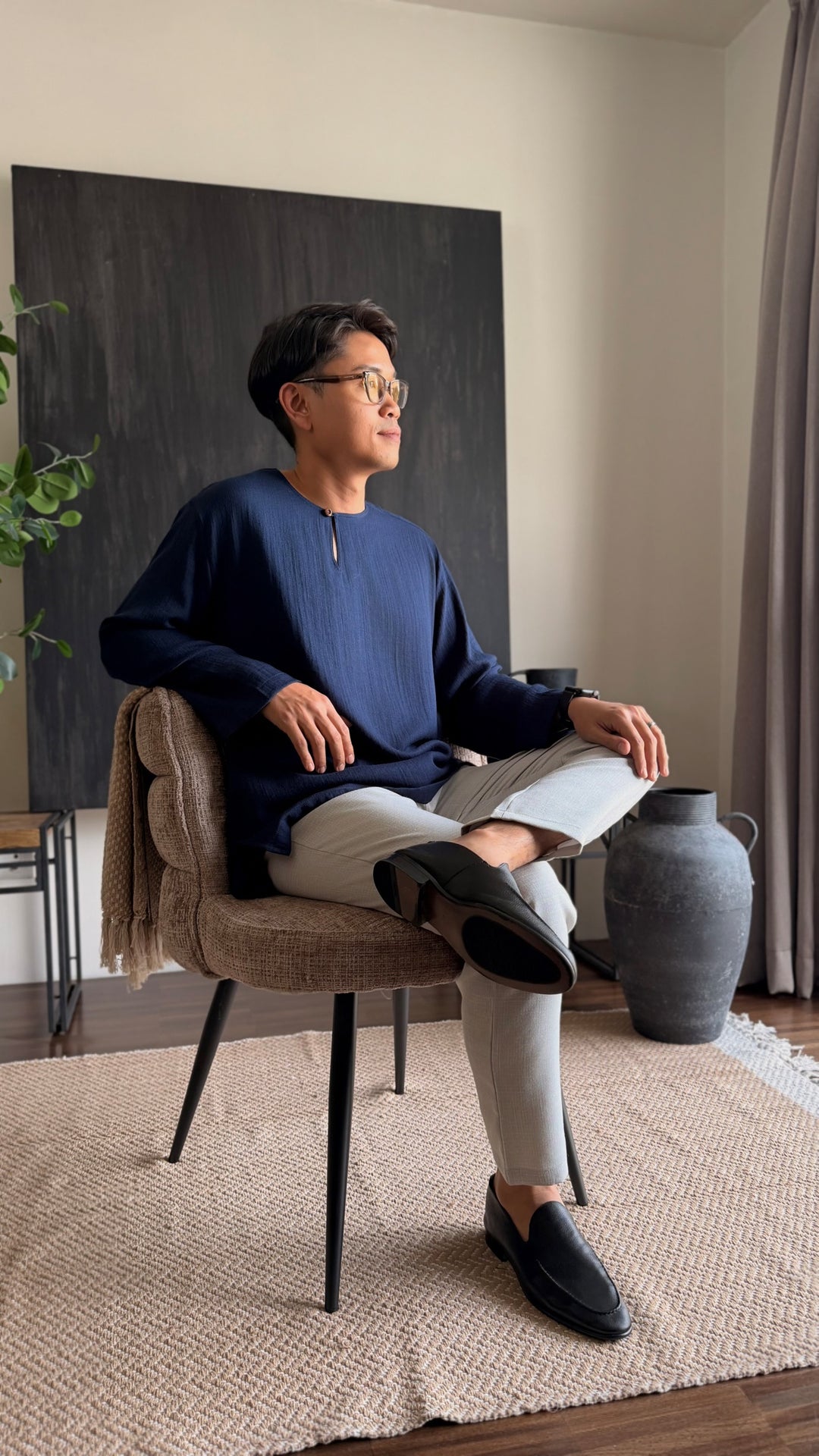 TUALANG Teluk Belanga Kurta in Midnight Blue