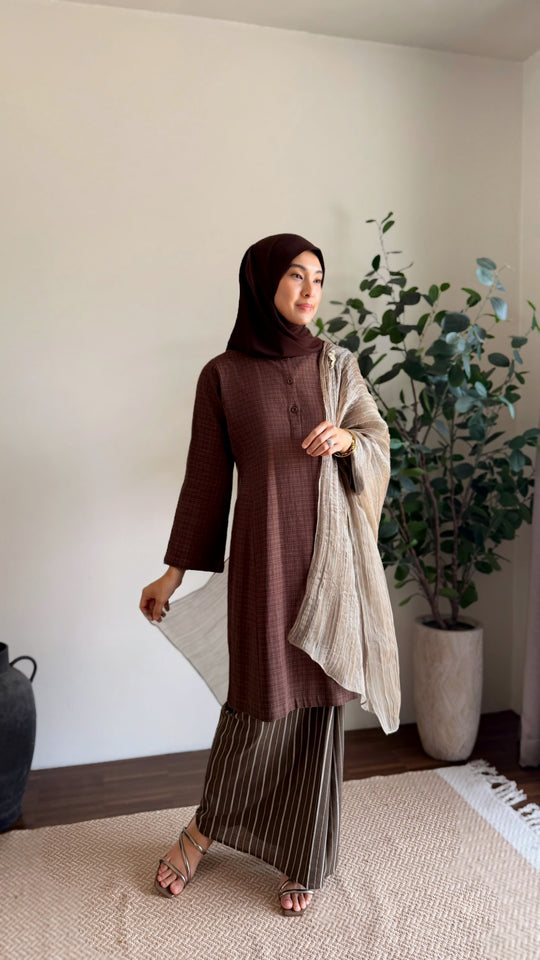 DAYANG Riau Kurung Set in Brown Gingham