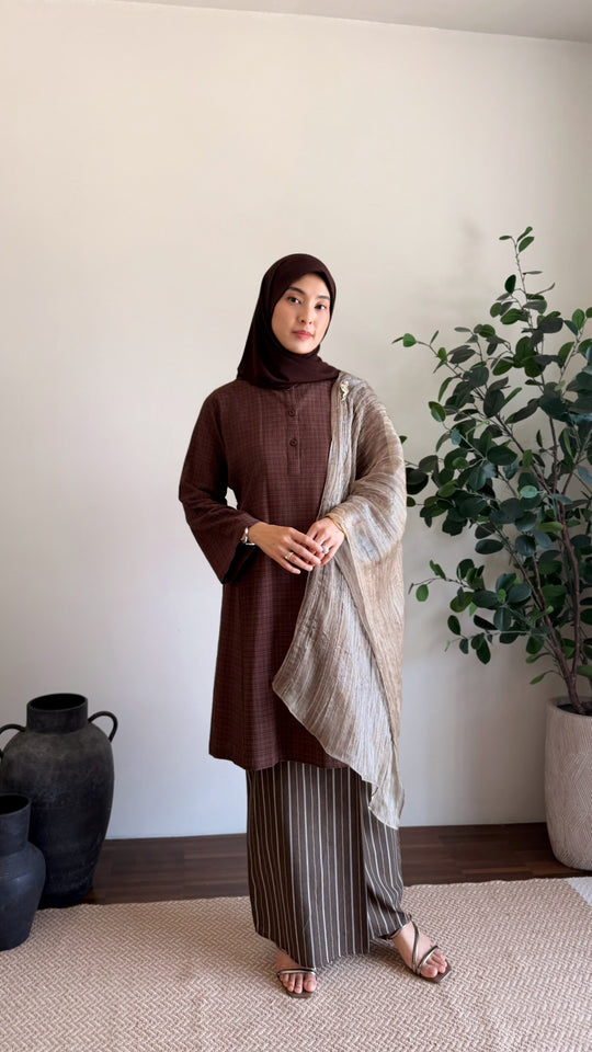 DAYANG Riau Kurung Set in Brown Gingham