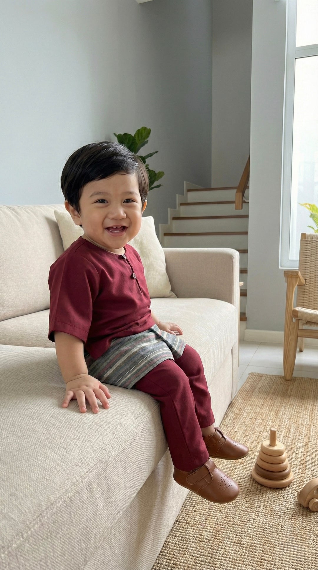 QAID Baby’s Teluk Belanga Baju Melayu Set in Maroon
