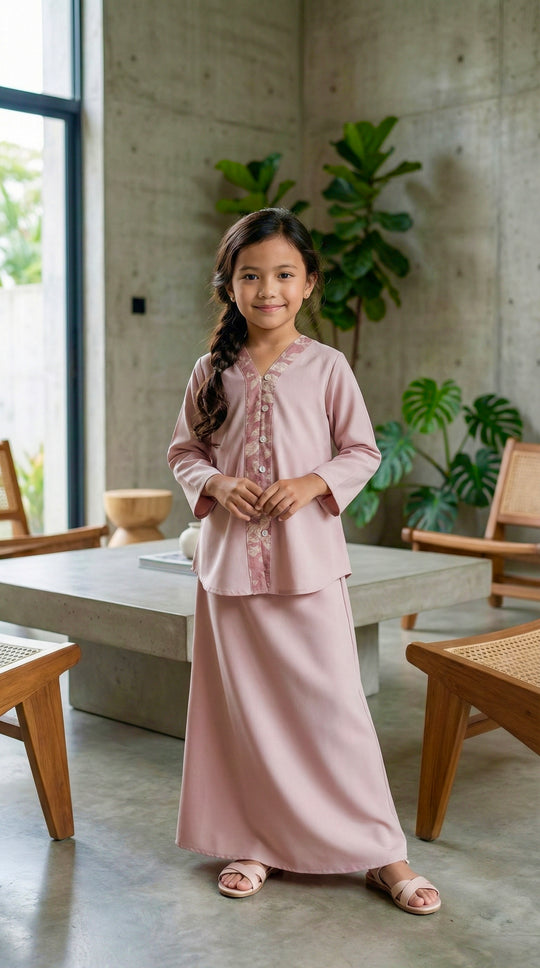 CAHAYA Modern Mini Kurung Set in Antique Blush