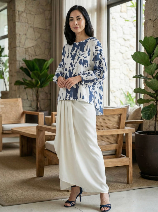 LANTANA Short Kurung Set in Vanilla Azure