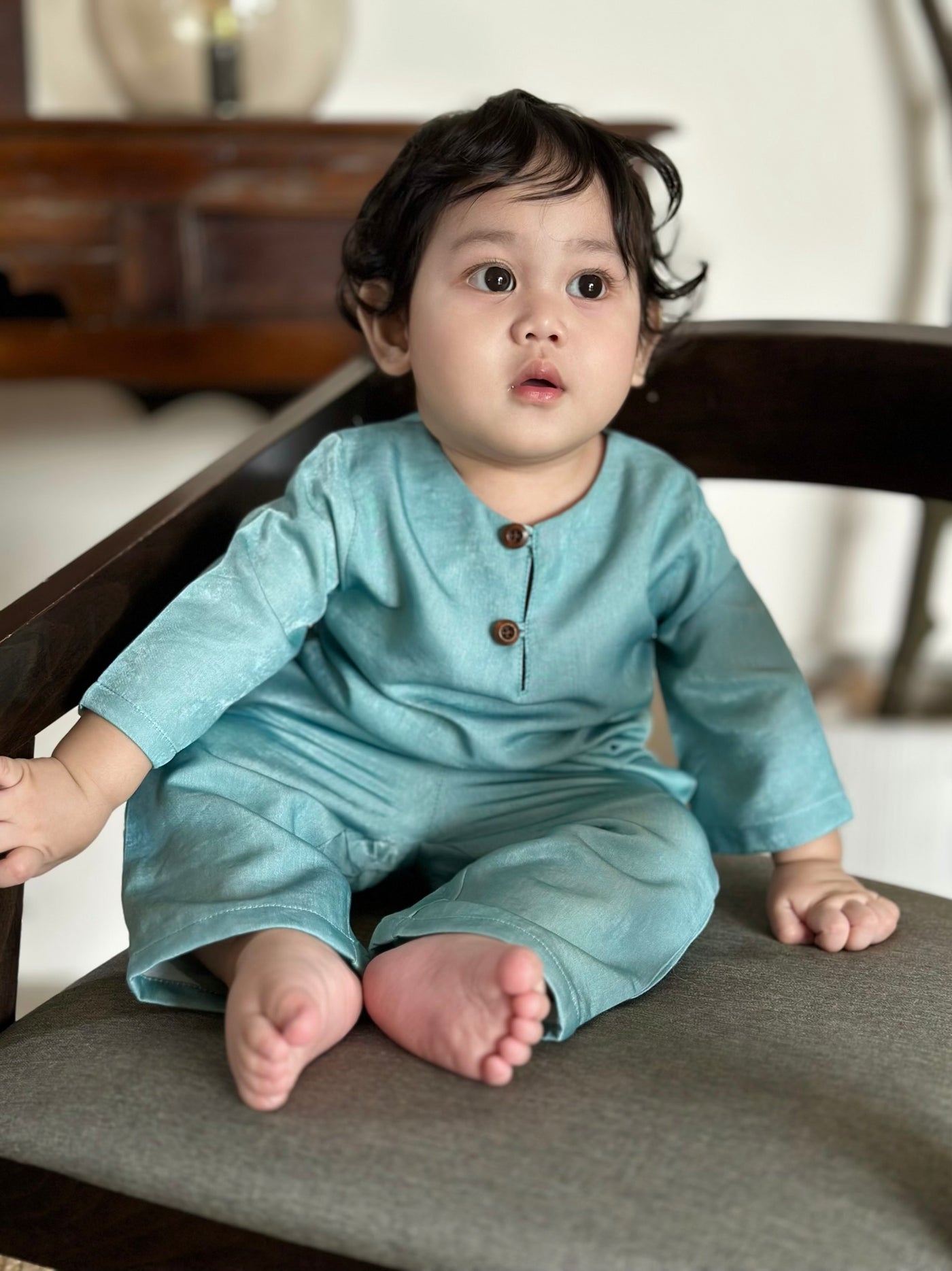 QAID Baby’s Teluk Belanga Baju Melayu Set in Turquoise