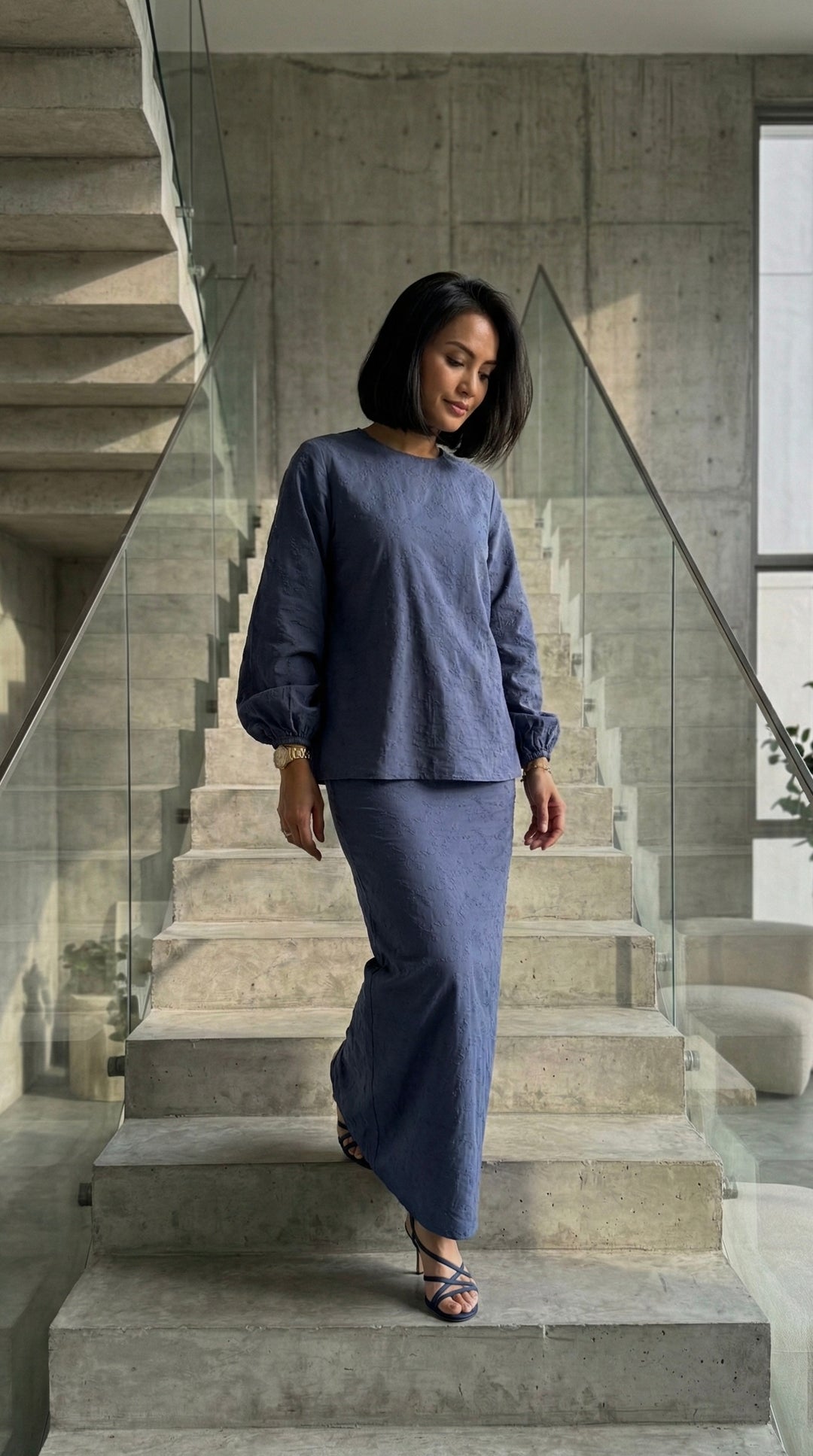 MAYA Modern Kurung Set in Ash Blue
