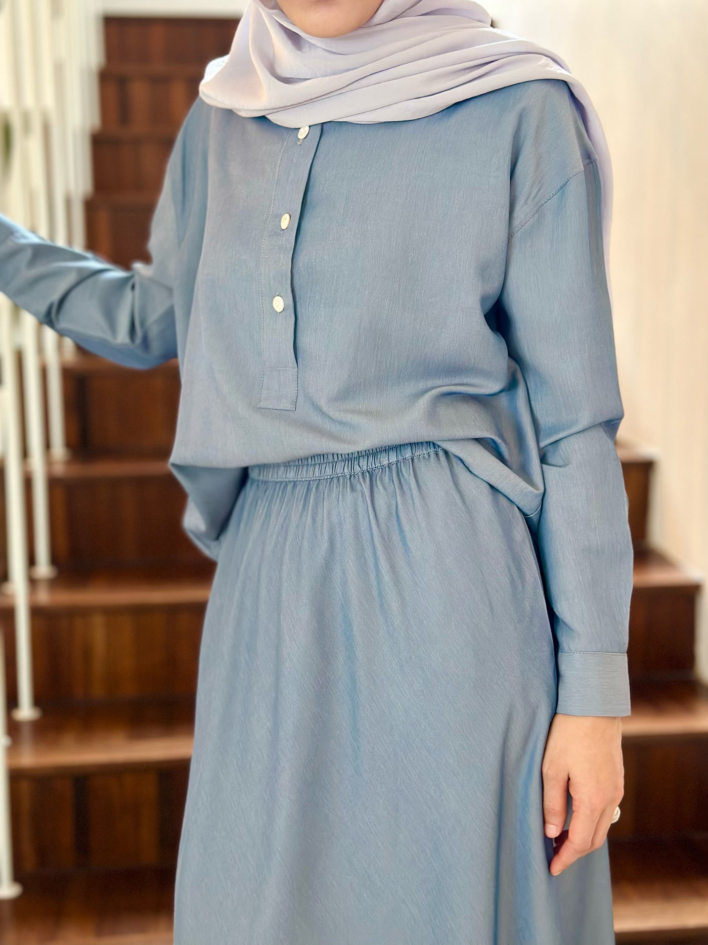 ALMA Asymmetric Blouse in Dusty Blue (Top Only)