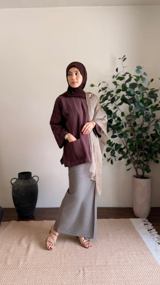 MAIMUNAH Kurung Kedah Set in Chocolate