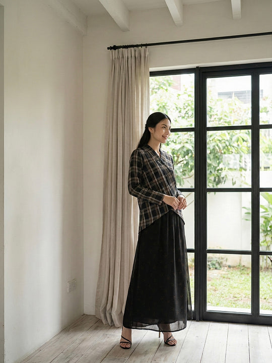 CENGKIH Modern Kebaya with Skirt Set in Black Plaid
