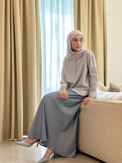 EDEN Flared Maxi Skirt in Dusty Blue