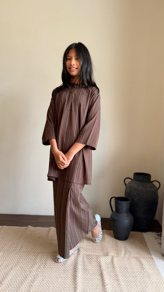 DELIMA Riau Kurung Set in Brown Stripes