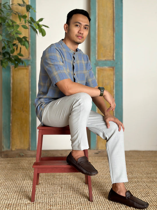 NOLAN Henley Shirt in Blue Tartan
